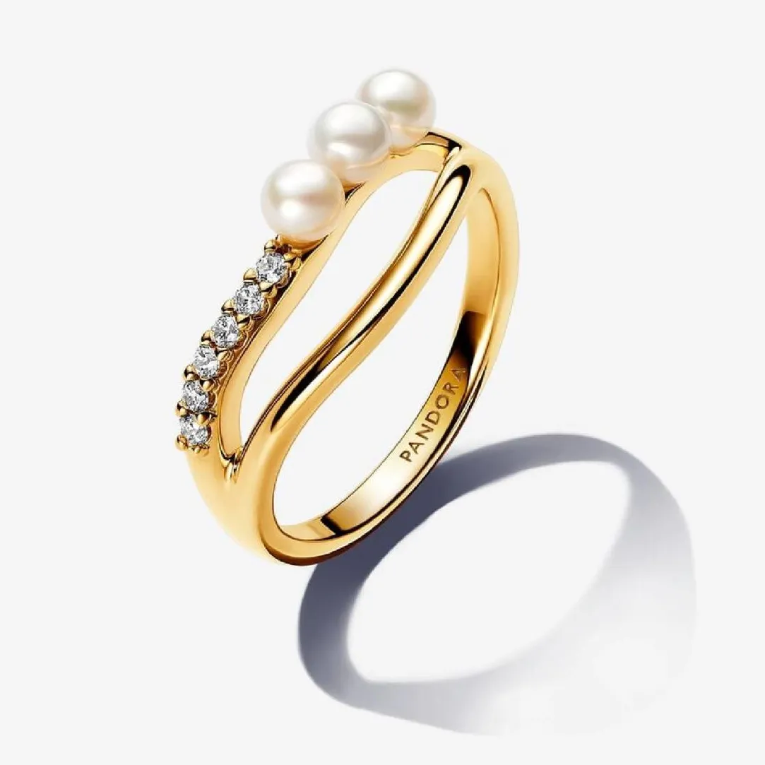 Pandora Anneau Double de Forme Organique et Perles de Culture | Femme Bague