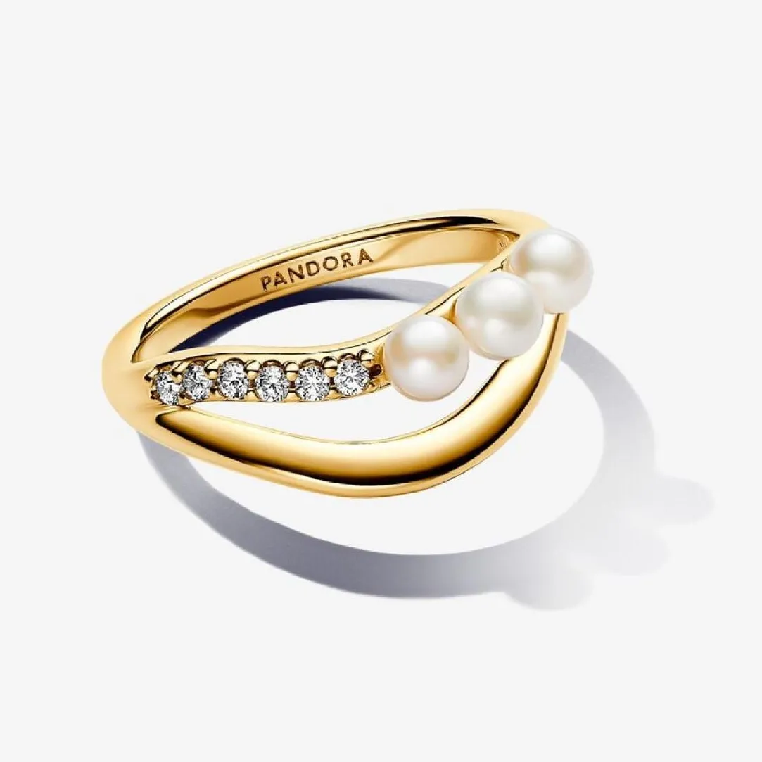 Pandora Anneau Double de Forme Organique et Perles de Culture | Femme Bague