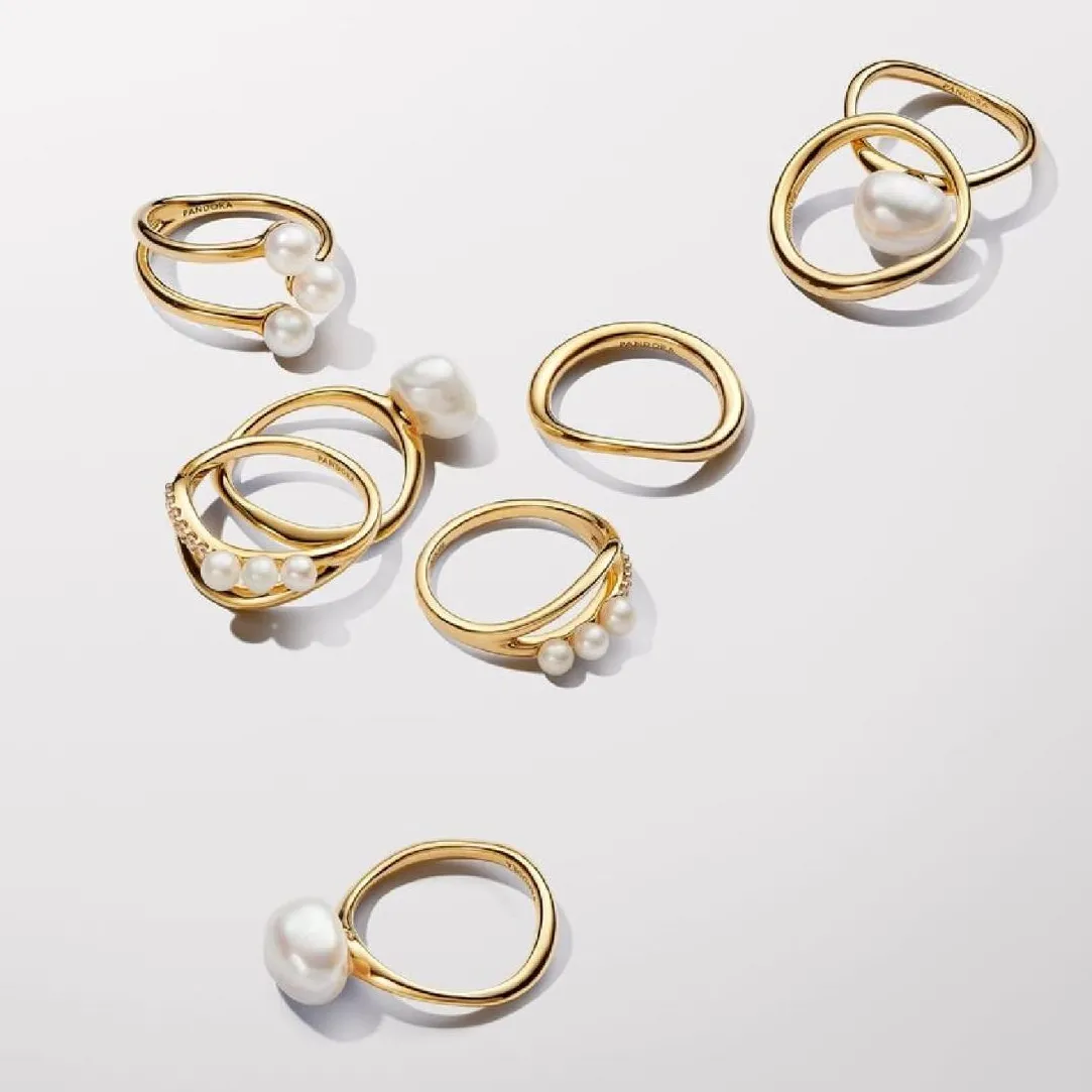 Pandora Anneau Double de Forme Organique et Perles de Culture | Femme Bague