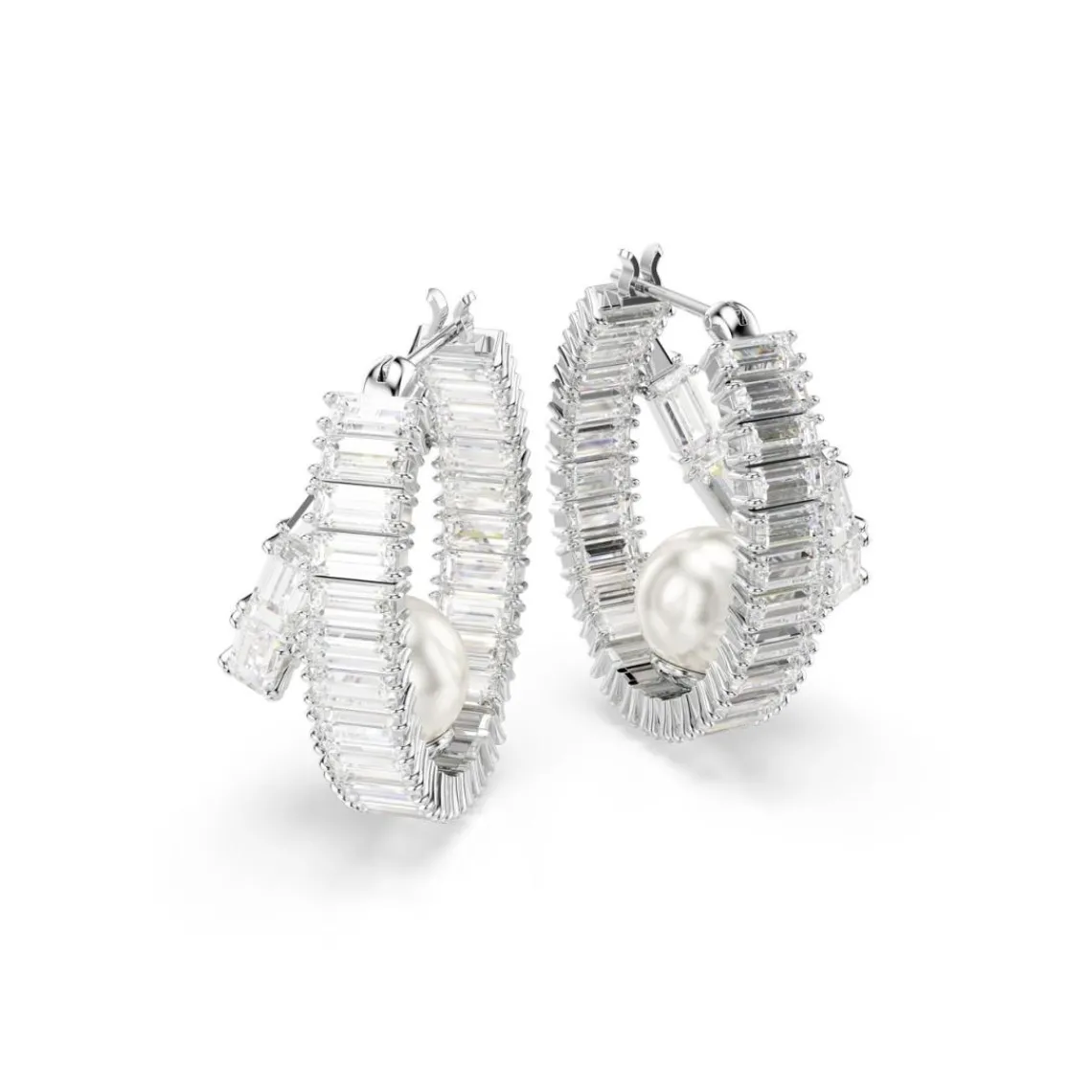 Swarovski Bijoux Anneaux d'oreilles Ariana Grande x Swarovski, Crystal Pearl, Taille baguette, Blanches, Métal rhodié | Femme Boucles D'Oreilles