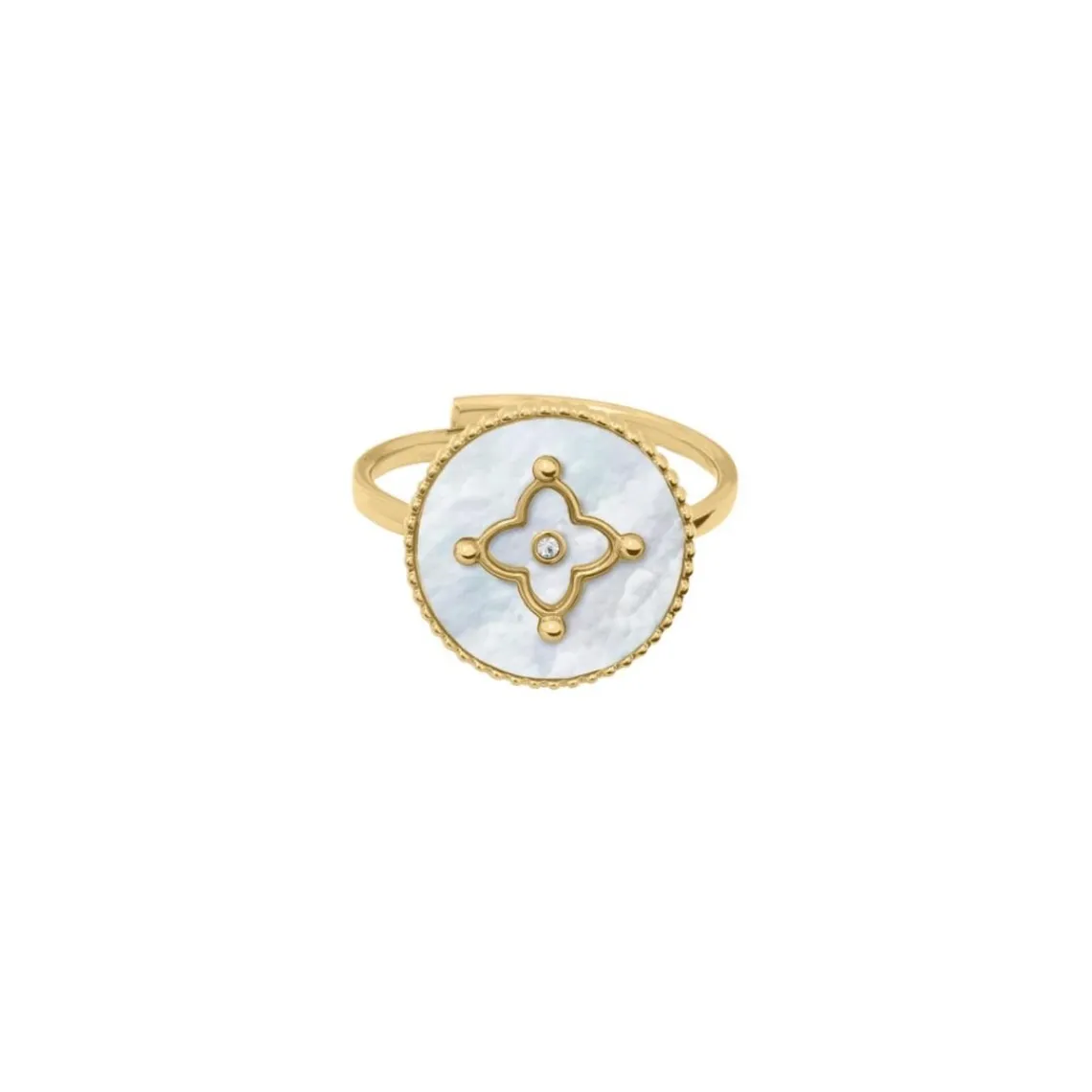 Pierre Lannier Bijoux Bague Ajustable Femme Pierre Lannier TALLIA Acier Doré Nacre Blanche | Femme Bague