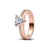 Pandora Bague Cœur Anneau Double Doré Rose | Femme Bague