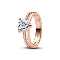 Pandora Bague Cœur Anneau Double Doré Rose | Femme Bague