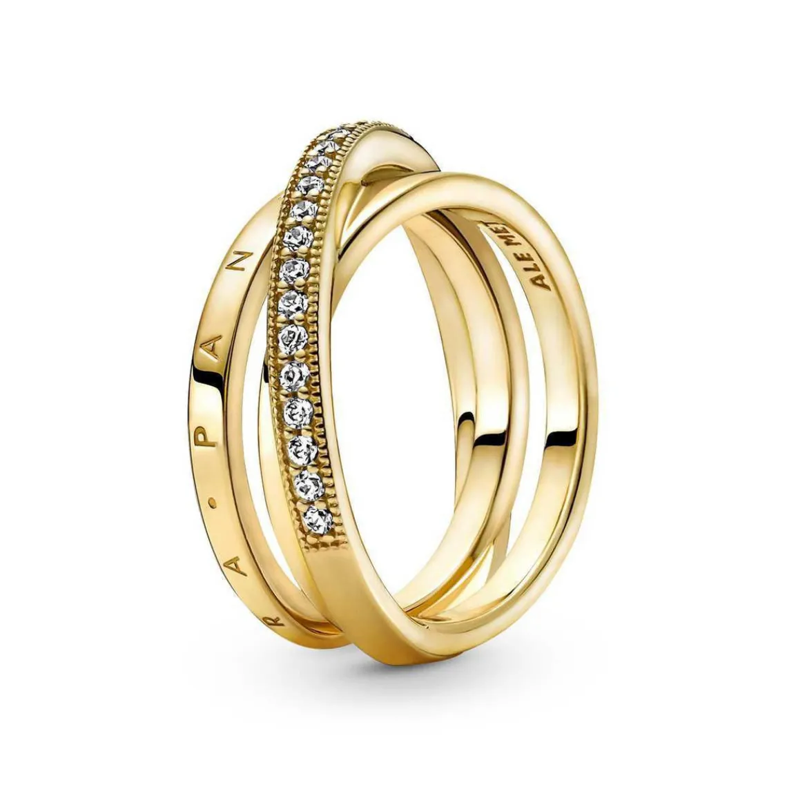 Pandora Bague Femme Anneau Triple Pavé Croisé Signature - 169057C01 Métal doré à l'or fin 585/1000 | Femme Bague