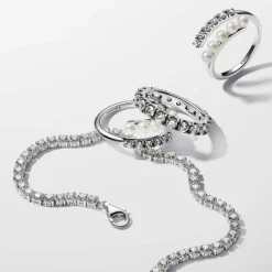Pandora Bague femme argent sterling 193145C01 avec perle blanche et zircone transparente Timeless | Femme Bague