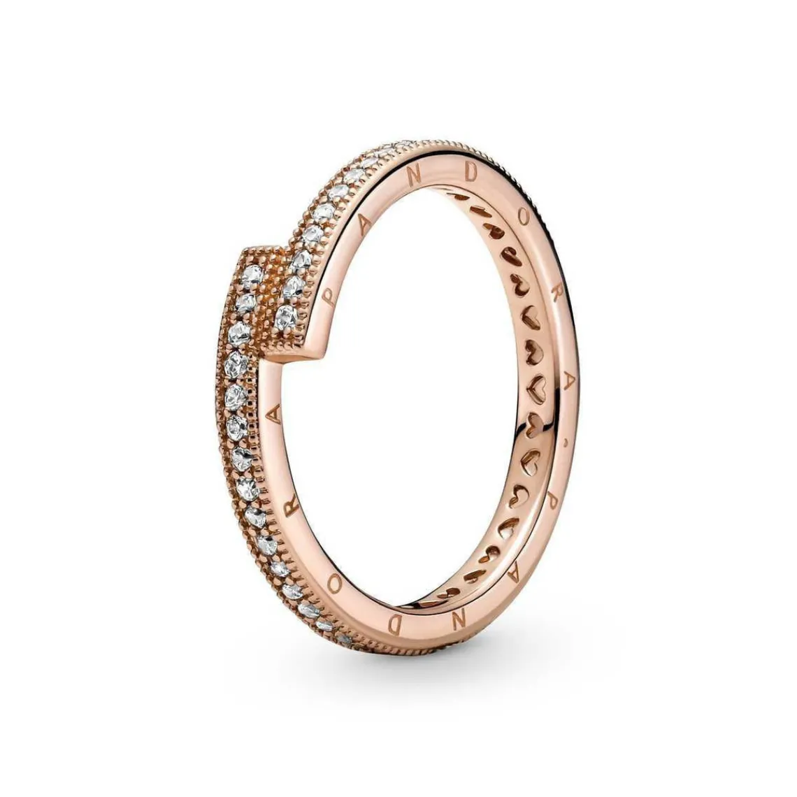Pandora Bague Femme Chevauchement Scintillant Signature - 189491C01 Métal doré à l'or rose fin 585/1000 | Femme Bague