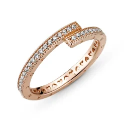 Pandora Bague Femme Chevauchement Scintillant Signature - 189491C01 Métal doré à l'or rose fin 585/1000 | Femme Bague