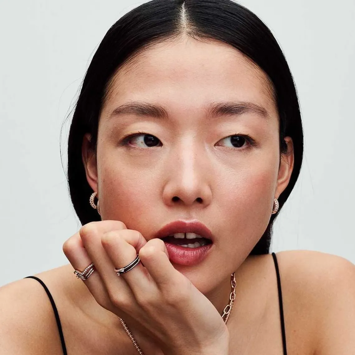 Pandora Bague ME - Anneau Double Noir et Pavé | Femme Bague