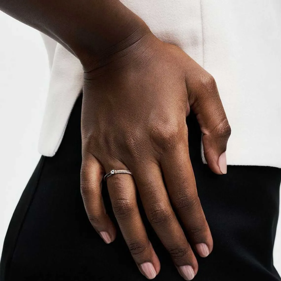 Pandora Bague ME - Anneau Double Noir et Pavé | Femme Bague