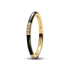 Pandora Bague Résine Façon Émail Noire & Pierres | Femme Bague