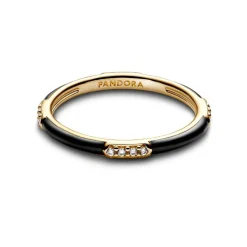 Pandora Bague Résine Façon Émail Noire & Pierres | Femme Bague