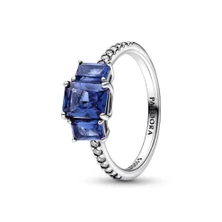 Pandora Bague Scintillante Trio de Pierres Rectangulaires Bleues - Timeless | Femme Bague