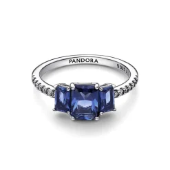 Pandora Bague Scintillante Trio de Pierres Rectangulaires Bleues - Timeless | Femme Bague