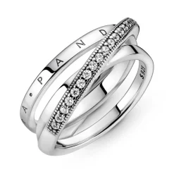 Pandora Bagues Femme Anneau Triple Pavé Croisé Signature - 199057C01 Argent | Femme Bague