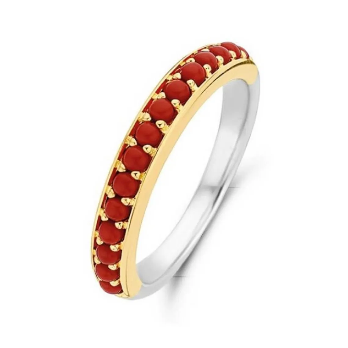 Ti Sento Bague 12123CR - argent pierres synthétiques rouges serties rail doré Femme | Femme Bague