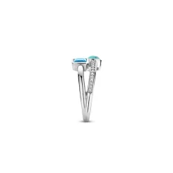 Ti Sento Bague - 12326DB Argent Rhodié Multi Joncs Pierres Synthétiques Bleue Et Turquoise | Femme Bague