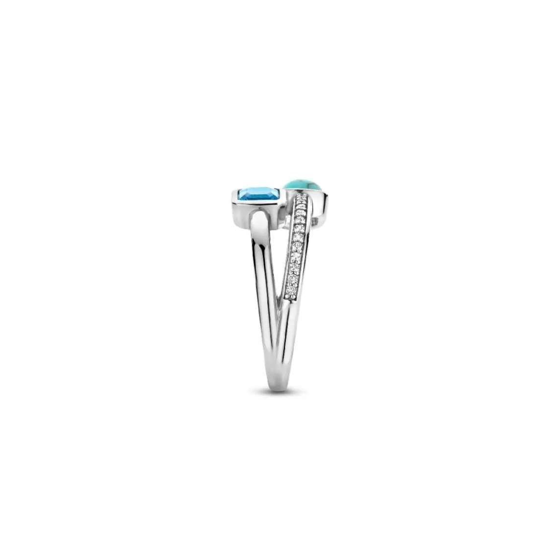 Ti Sento Bague - 12326DB Argent Rhodié Multi Joncs Pierres Synthétiques Bleue Et Turquoise | Femme Bague
