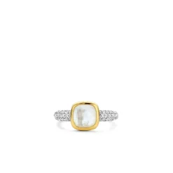 Ti Sento Bague - 12331MW Argent Doré Et Doublé Nacre Carré Et Pavage | Femme Bague