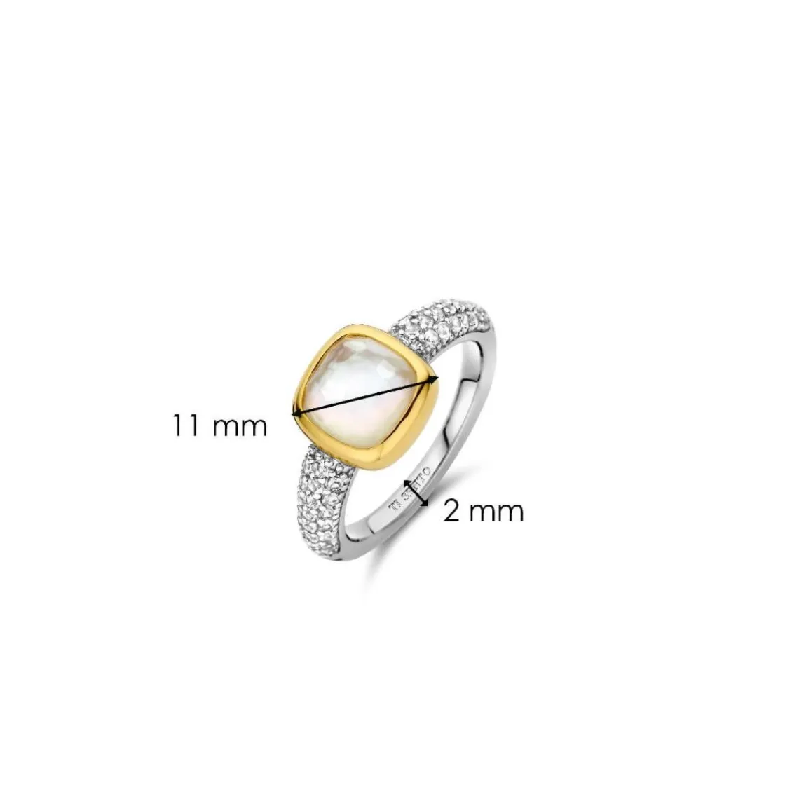 Ti Sento Bague - 12331MW Argent Doré Et Doublé Nacre Carré Et Pavage | Femme Bague