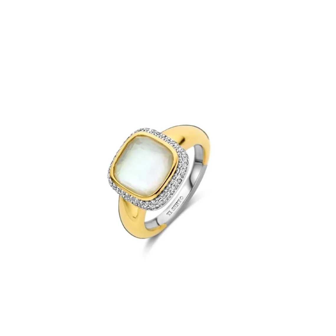 Ti Sento Bague - 12330MW Argent Doré Et Doublé Nacre Carré Serti D'Oxydes De Zirconium | Femme Bague