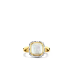 Ti Sento Bague - 12330MW Argent Doré Et Doublé Nacre Carré Serti D'Oxydes De Zirconium | Femme Bague