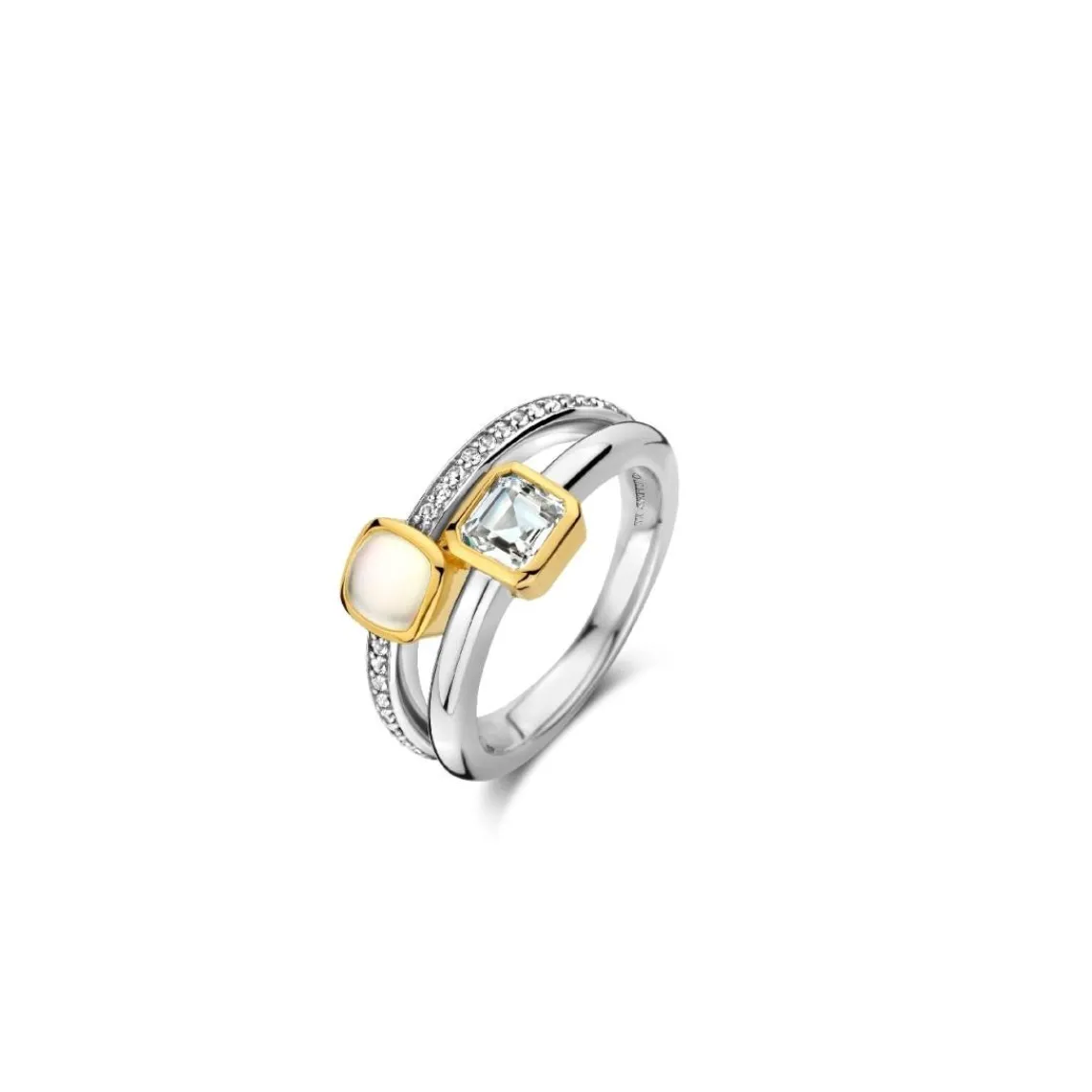 Ti Sento Bague - 12326MW Argent Rhodié Multi Joncs Pierres Synthétiques Mop Et Oxyde De Zirconium | Femme Bague
