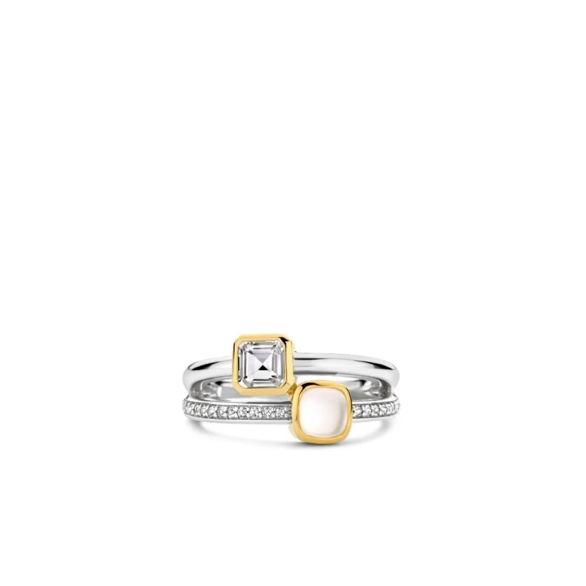 Ti Sento Bague - 12326MW Argent Rhodié Multi Joncs Pierres Synthétiques Mop Et Oxyde De Zirconium | Femme Bague