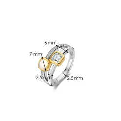 Ti Sento Bague - 12326MW Argent Rhodié Multi Joncs Pierres Synthétiques Mop Et Oxyde De Zirconium | Femme Bague