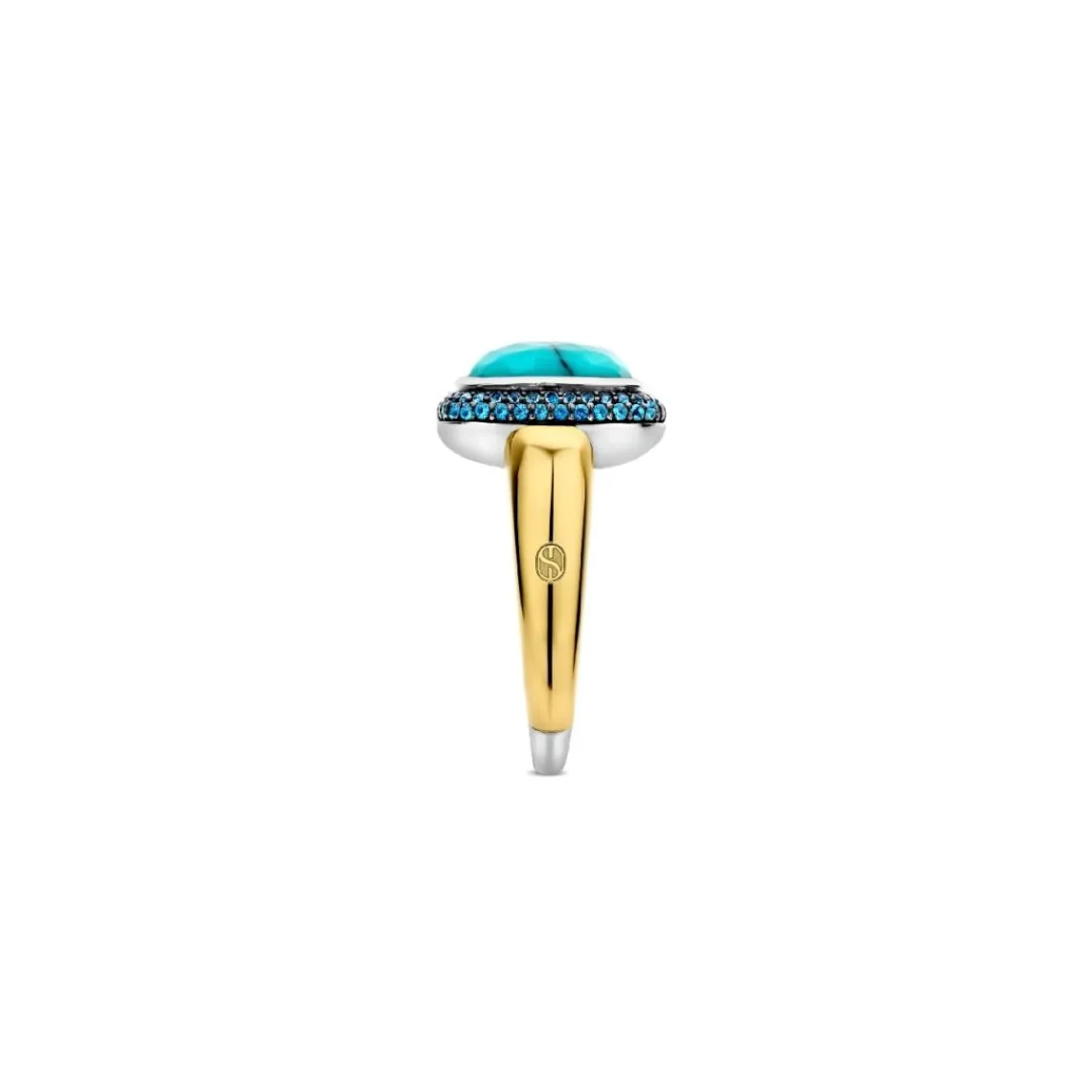 Ti Sento Bague - 12330TQ Argent Doré Et Pierre Synthétique Turquoise Carrée Serti D'Oxydes De Zirconium | Femme Bague