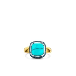 Ti Sento Bague - 12330TQ Argent Doré Et Pierre Synthétique Turquoise Carrée Serti D'Oxydes De Zirconium | Femme Bague