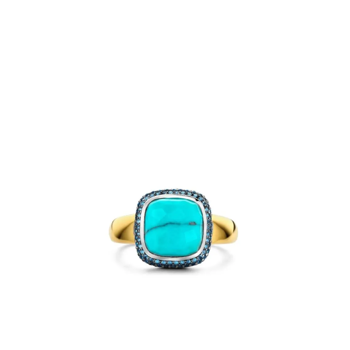 Ti Sento Bague - 12330TQ Argent Doré Et Pierre Synthétique Turquoise Carrée Serti D'Oxydes De Zirconium | Femme Bague