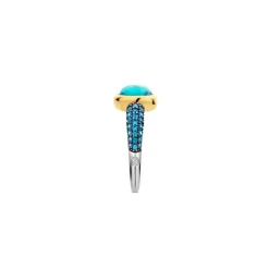 Ti Sento Bague - 12331TQ Argent Doré Et Pierre Synthétique Turquoise Carrée Et Pavage Bleu | Femme Bague