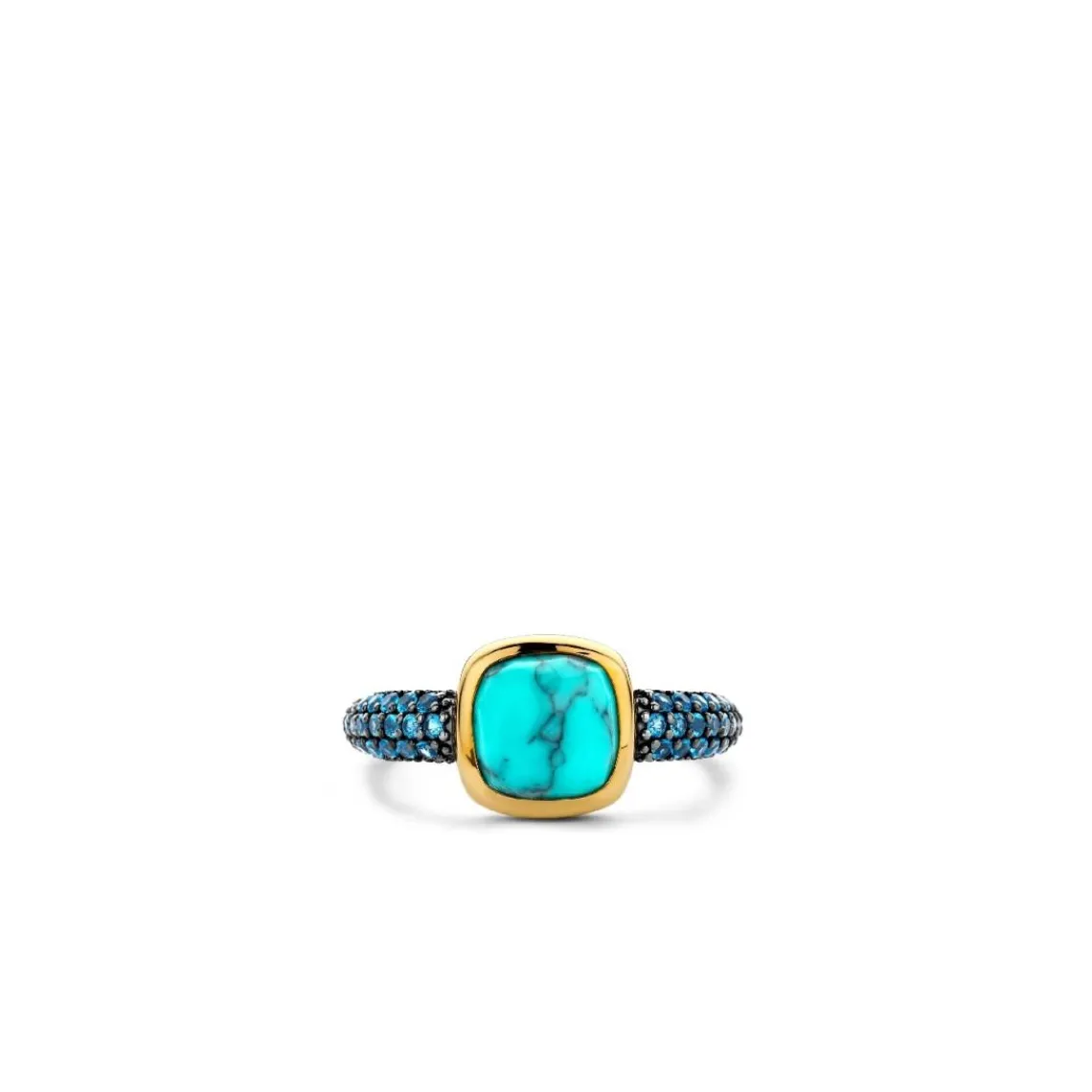 Ti Sento Bague - 12331TQ Argent Doré Et Pierre Synthétique Turquoise Carrée Et Pavage Bleu | Femme Bague