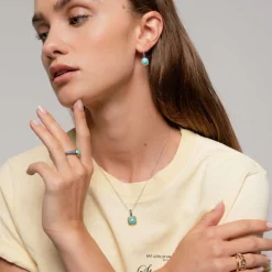 Ti Sento Bague - 12331TQ Argent Doré Et Pierre Synthétique Turquoise Carrée Et Pavage Bleu | Femme Bague