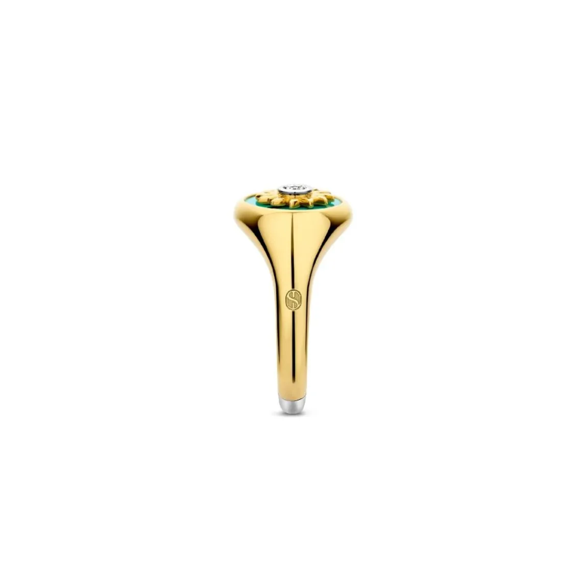 Ti Sento Bague - 12335TQ Argent Doré Forme Chevalière Fond Turquoise Et Soleil | Femme Bague