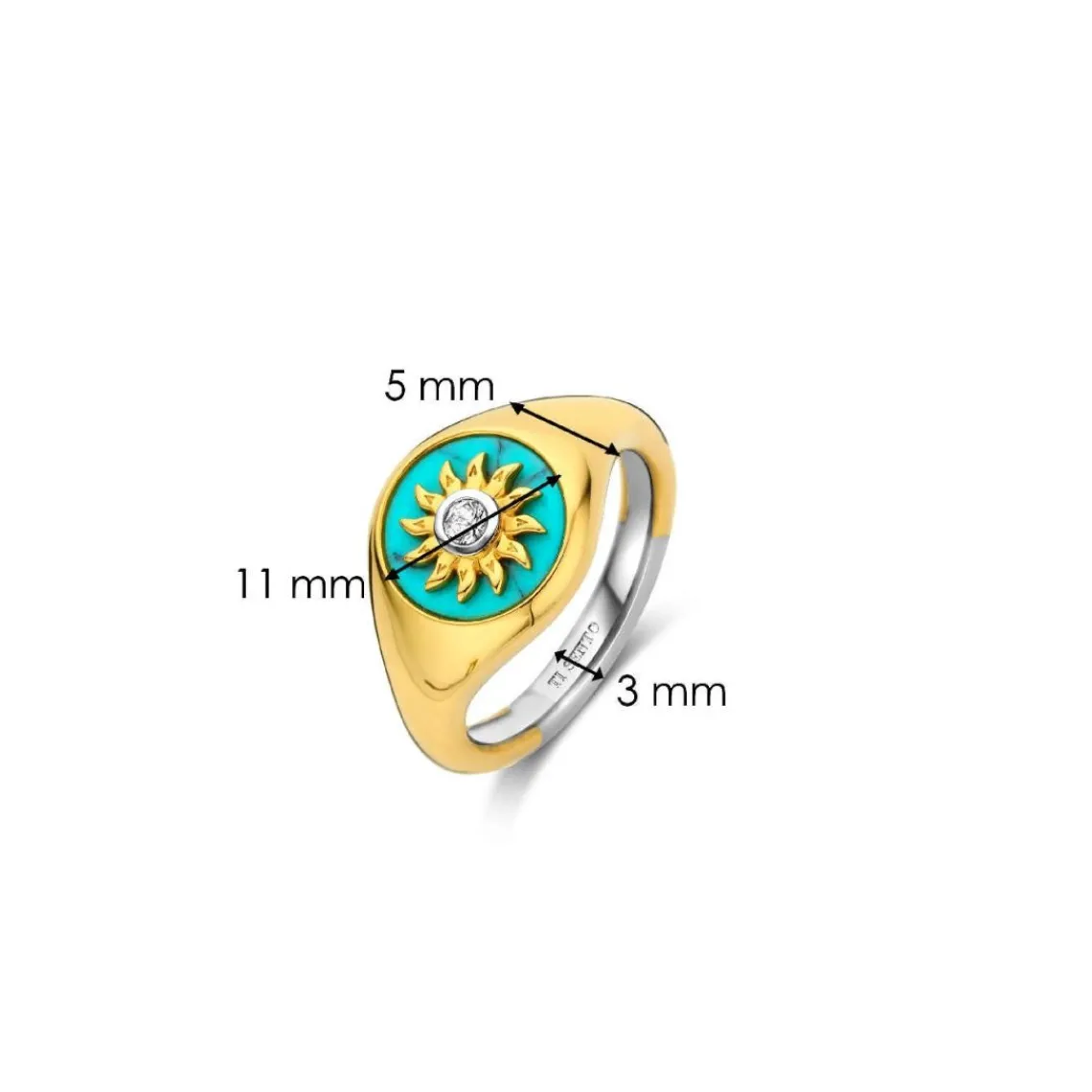 Ti Sento Bague - 12335TQ Argent Doré Forme Chevalière Fond Turquoise Et Soleil | Femme Bague