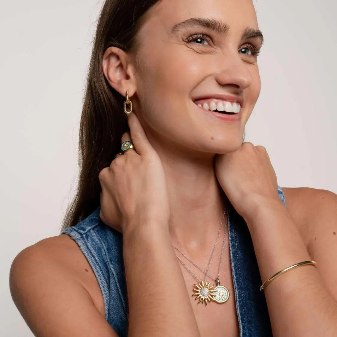 Ti Sento Bague - 12335TQ Argent Doré Forme Chevalière Fond Turquoise Et Soleil | Femme Bague