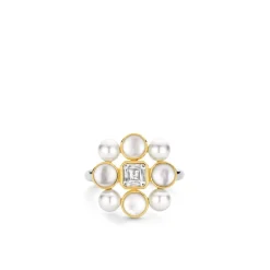 Ti Sento Bague - 12325YP Argent Doré Perles Synthétiques Et Oxyde De Zirconium Carré PM | Femme Bague