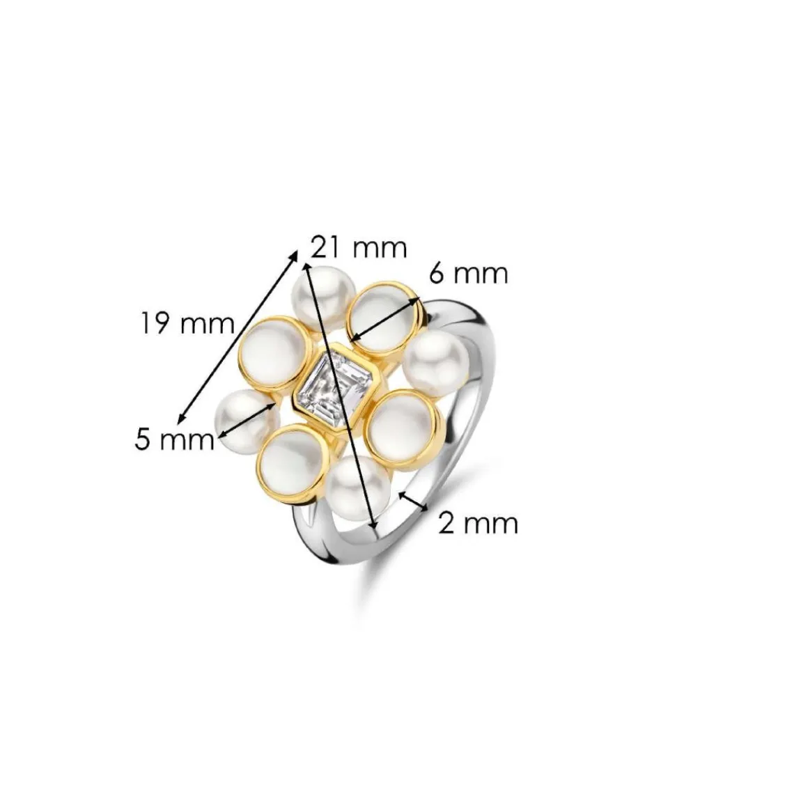 Ti Sento Bague - 12325YP Argent Doré Perles Synthétiques Et Oxyde De Zirconium Carré PM | Femme Bague