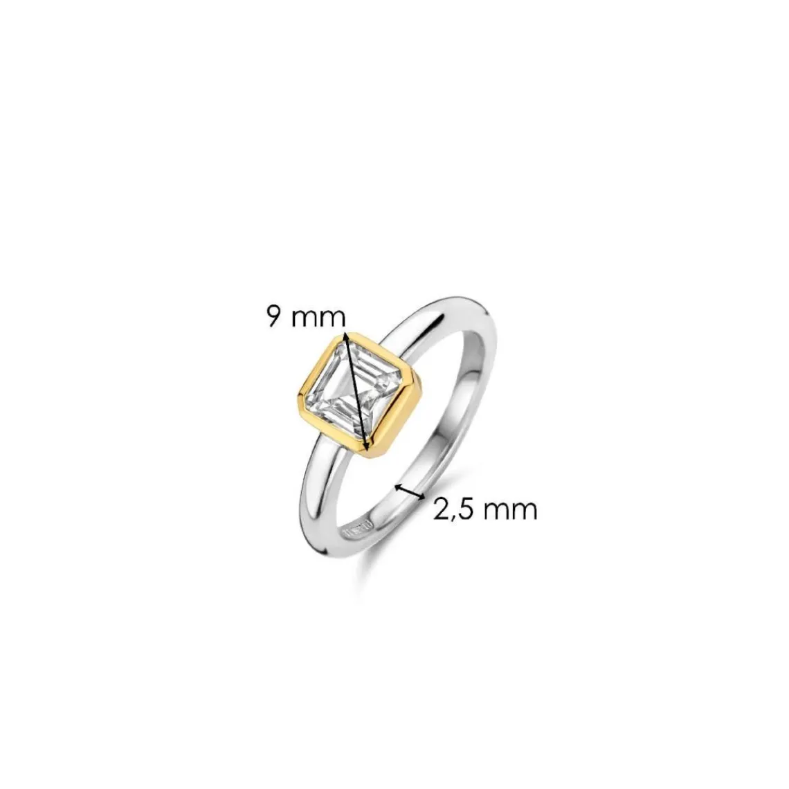 Ti Sento Bague - 12328ZY Argent Doré Et Oxyde De Zirconium Carré | Femme Bague