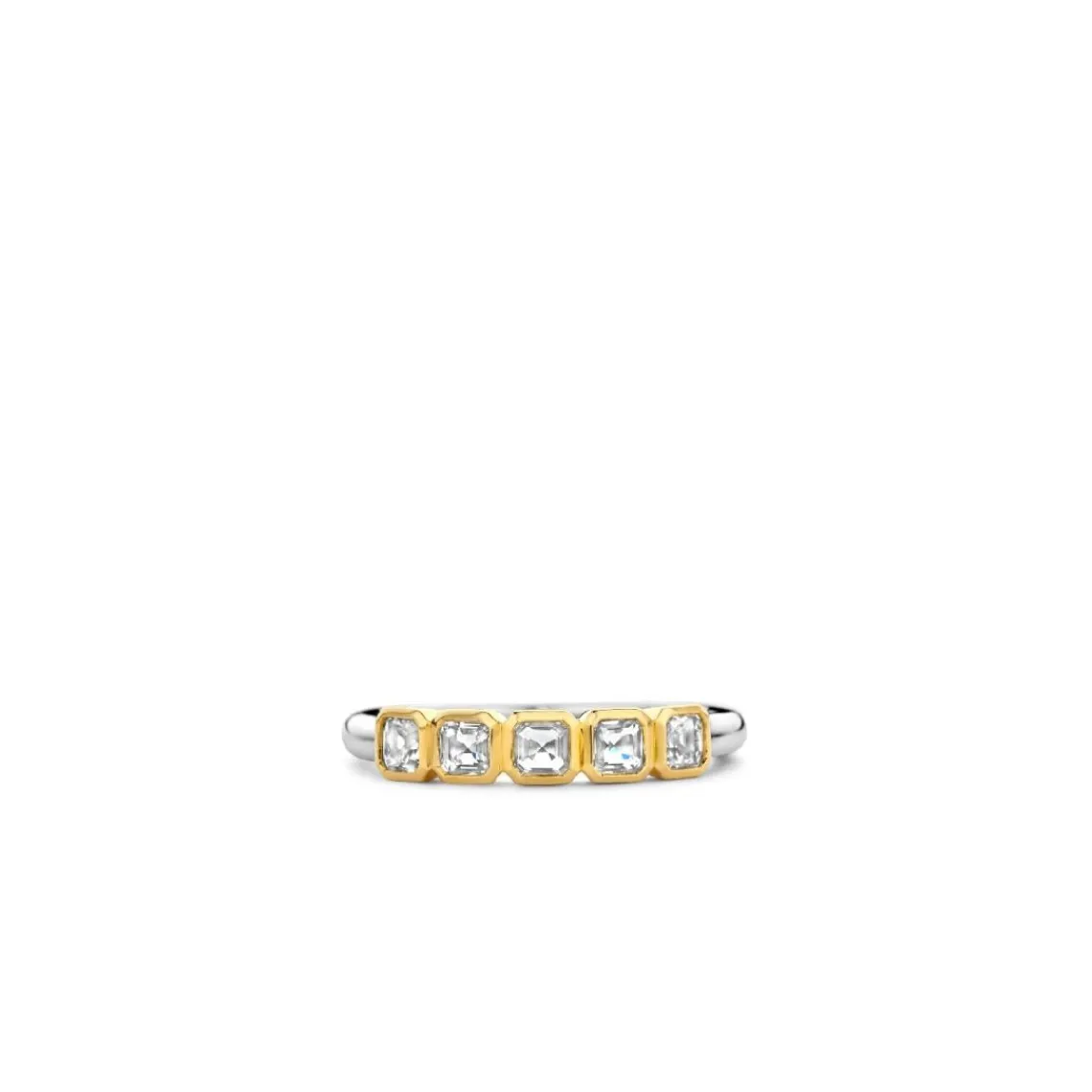 Ti Sento Bague - 12327ZY Argent Doré Et Oxydes De Zirconium Carrés Serti Rail | Femme Bague