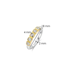Ti Sento Bague - 12327ZY Argent Doré Et Oxydes De Zirconium Carrés Serti Rail | Femme Bague