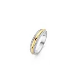 Ti Sento Bague 12144ZY - Bague Argent Gaudron Doré Encadré de 2 Anneaux Pavés | Femme Bague