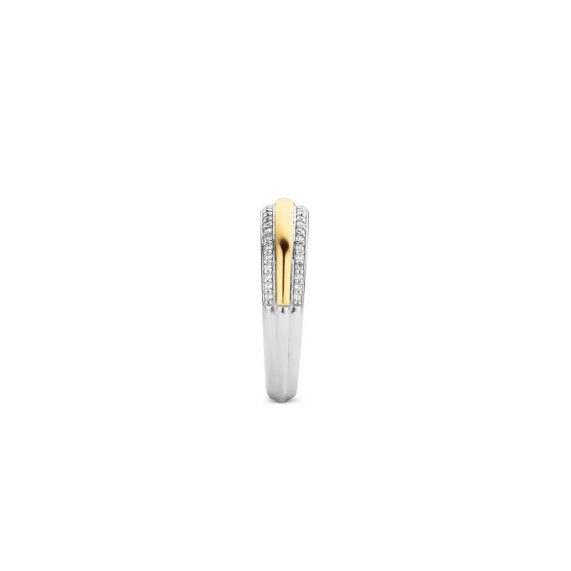 Ti Sento Bague 12144ZY - Bague Argent Gaudron Doré Encadré de 2 Anneaux Pavés | Femme Bague