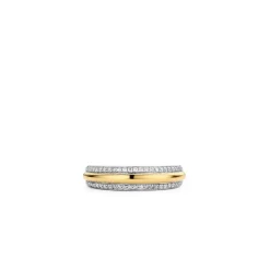 Ti Sento Bague 12144ZY - Bague Argent Gaudron Doré Encadré de 2 Anneaux Pavés | Femme Bague