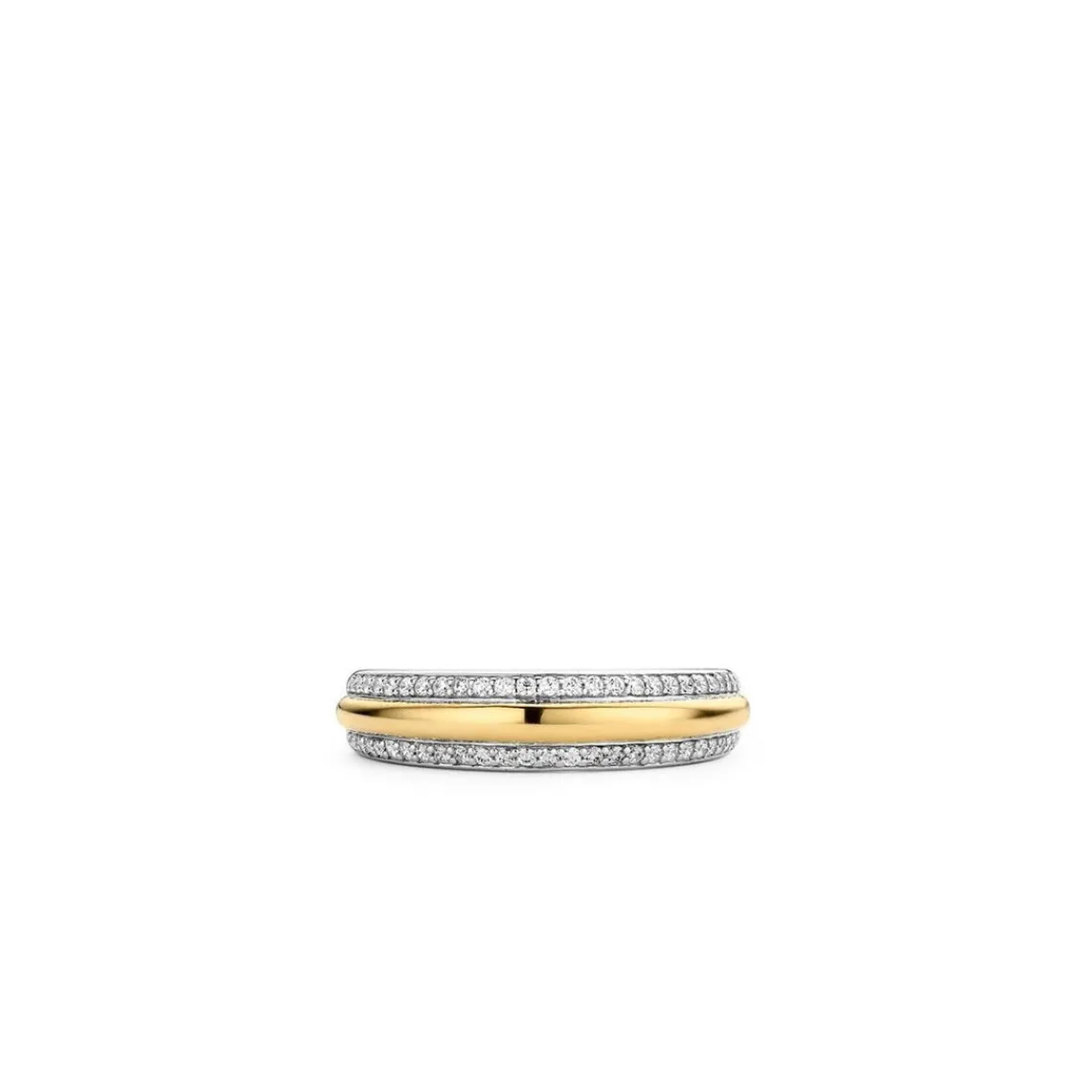 Ti Sento Bague 12144ZY - Bague Argent Gaudron Doré Encadré de 2 Anneaux Pavés | Femme Bague