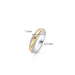Ti Sento Bague 12144ZY - Bague Argent Gaudron Doré Encadré de 2 Anneaux Pavés | Femme Bague