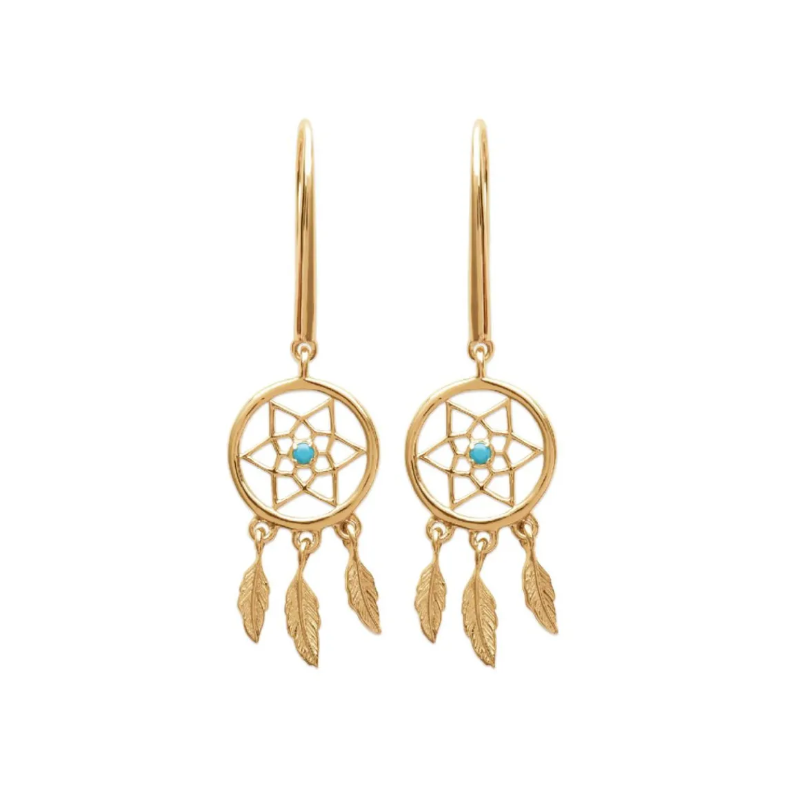 Maison de la Bijouterie Boucle d'oreilles Pendantes femme plaqué or turquoise serti clos - Y530530 | Femme Boucles D'Oreilles