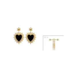 Maison de la Bijouterie Boucle d'oreilles Pendantes femme plaqué or agate noire serti clos - Y5V4U0W | Femme Boucles D'Oreilles
