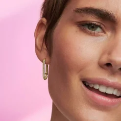 Pandora Boucle d’Oreille Unique Link Pavé Allongé Doré | Femme Boucles D'Oreilles